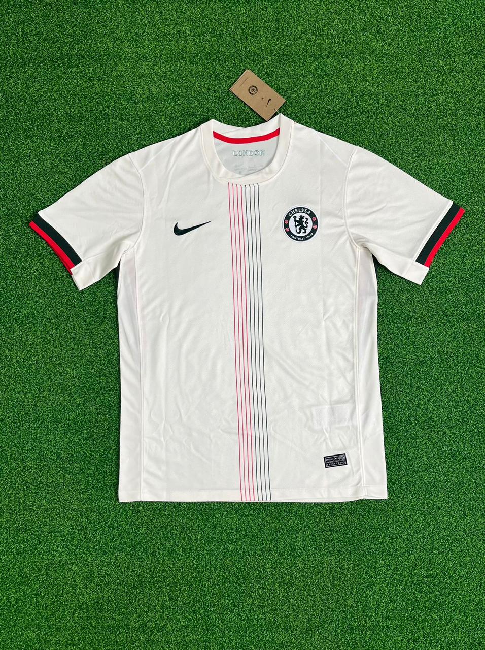 Chelsea – White Jersey (Minimal Pinstripe Detail)