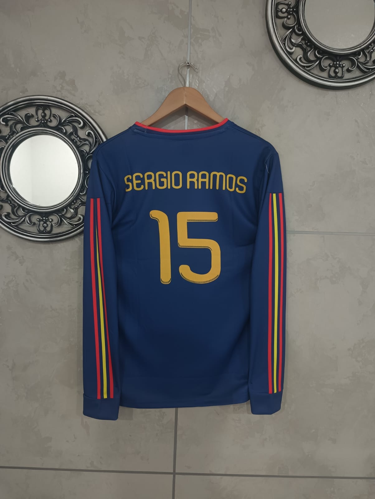 Spain Blue Long Sleeve Jersey – Sergio Ramos 15 (2010 Final