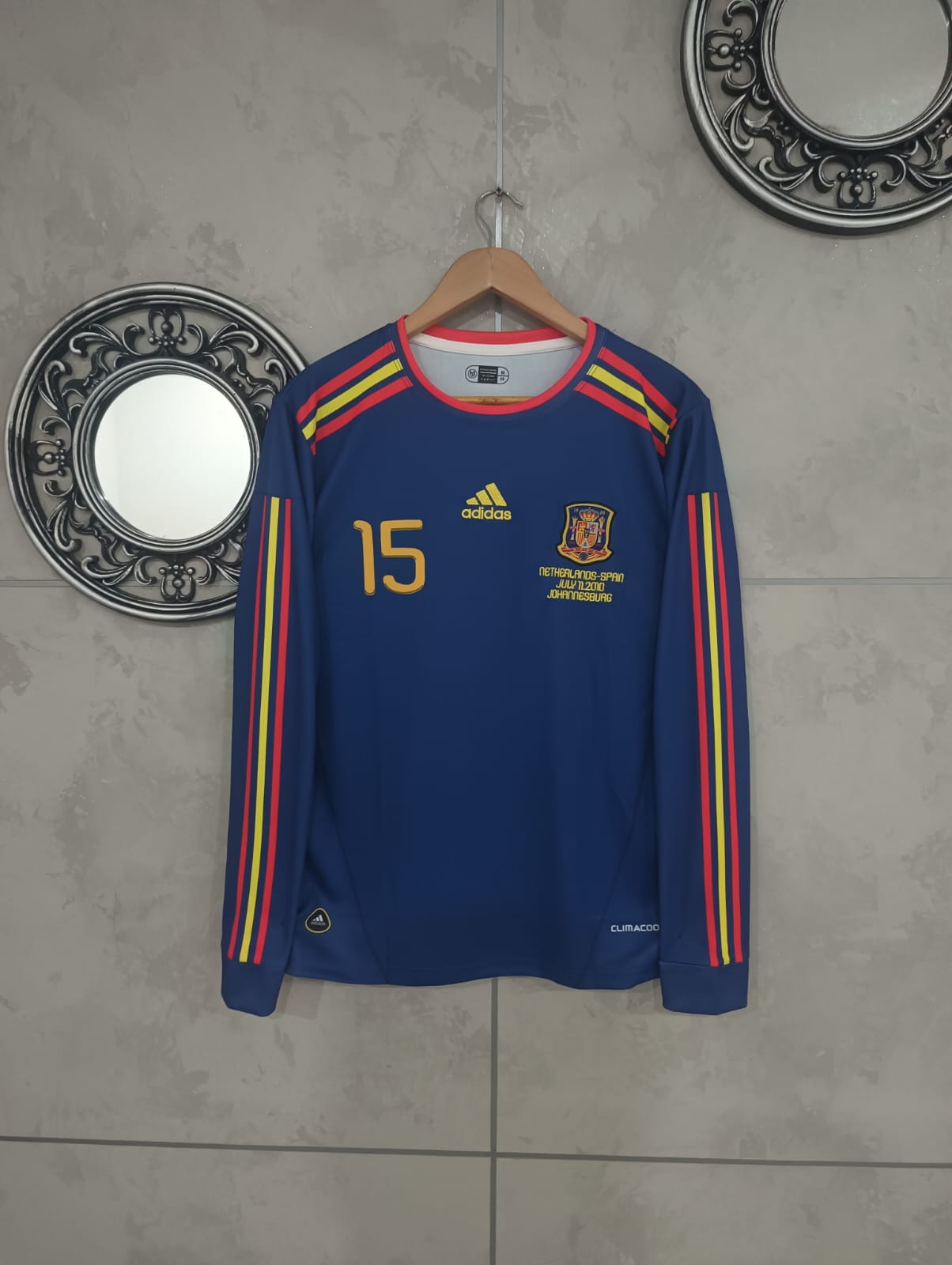 Spain Blue Long Sleeve Jersey – Sergio Ramos 15 (2010 Final Tribute Edition)