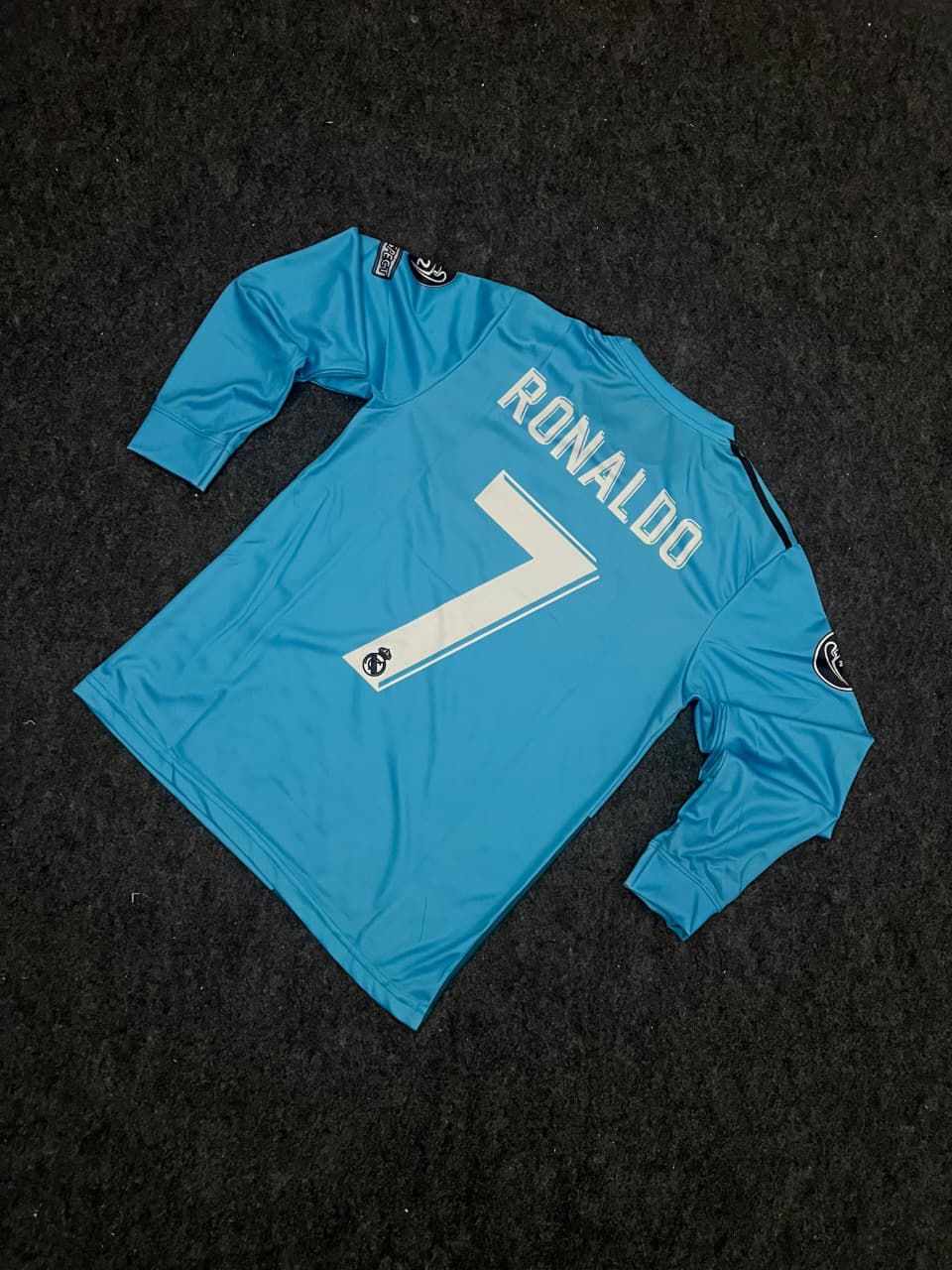 Real Madrid Blue Long Sleeve Jersey – Fly Emirates Classic Fan Shirt