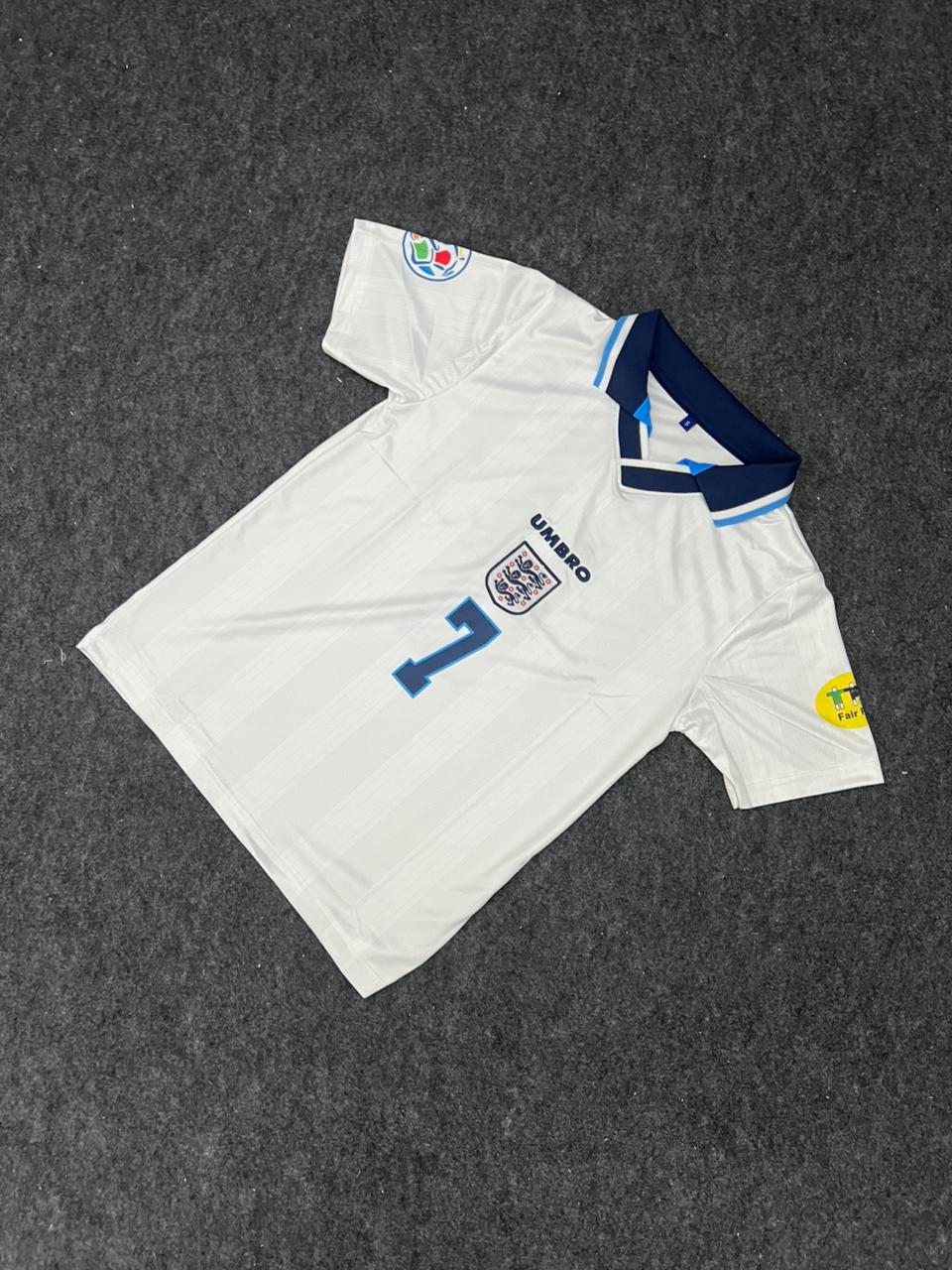 England Retro Umbro White Football Jersey – Classic No.7 Edition