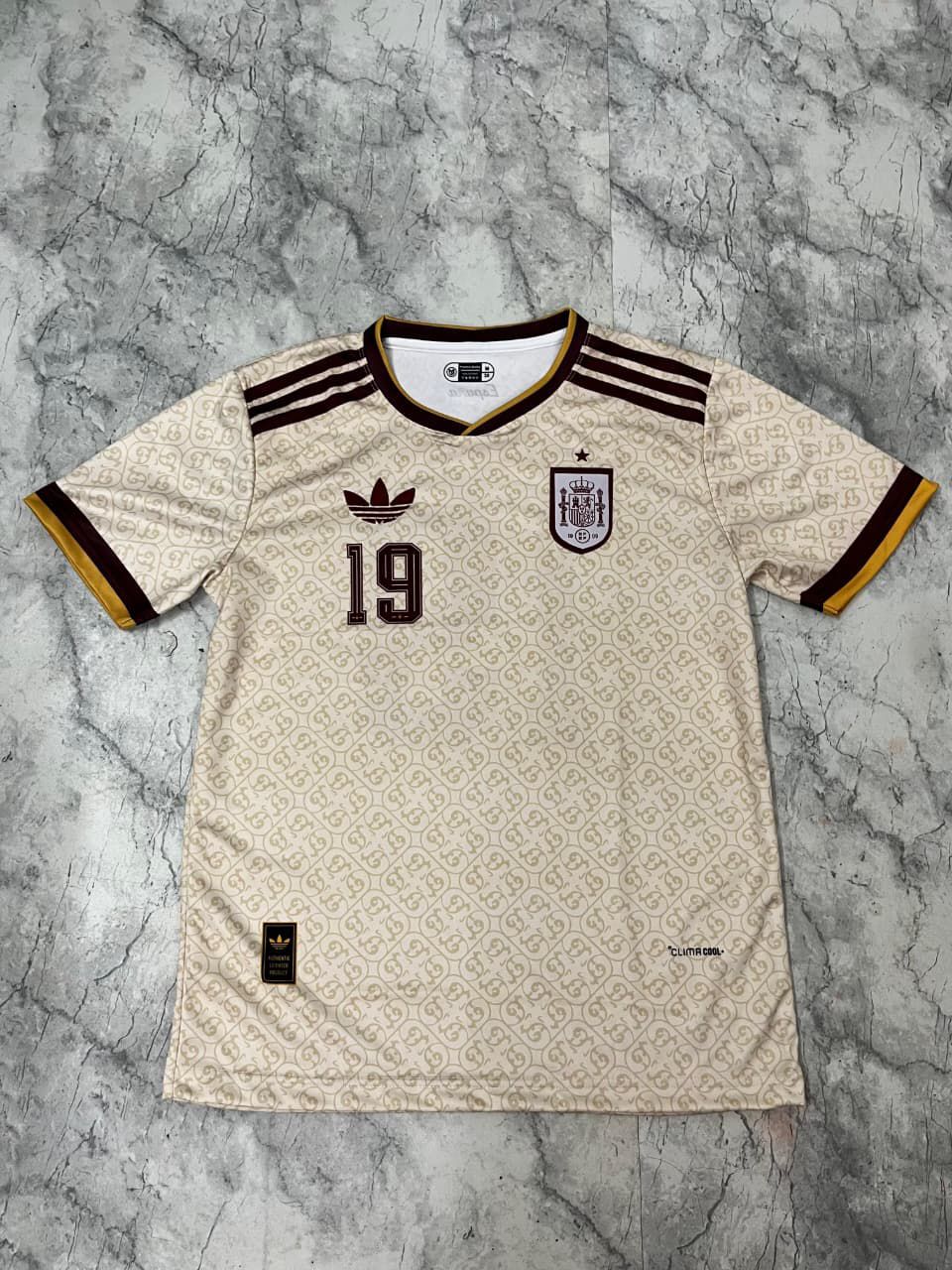 Spain Cream Number 19 Fan Jersey